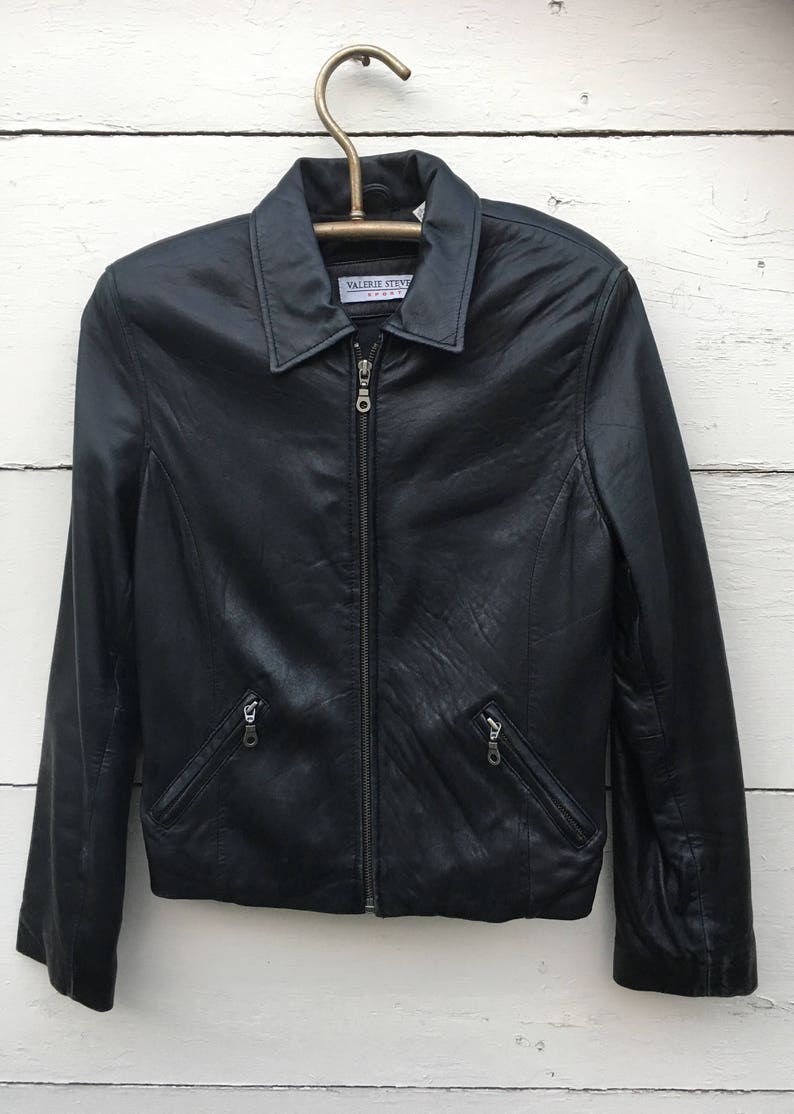 Vintage Women/'s retro black leather jacket women/'s black leather jacket