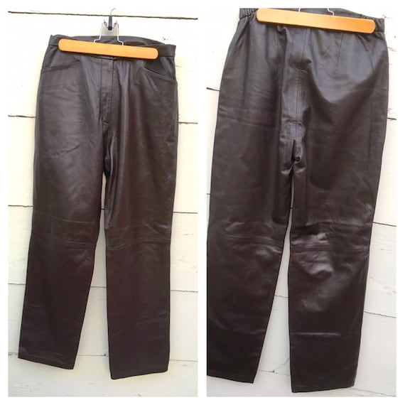 Vintage Chocolate brown leather pants for women, d