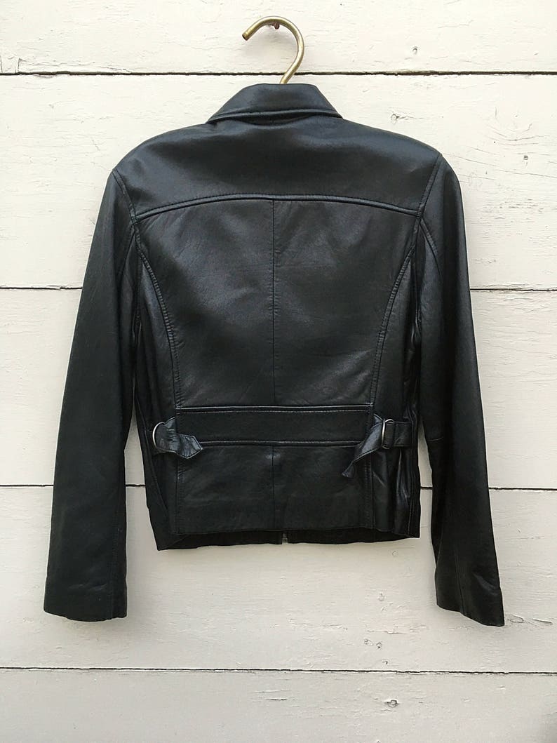 Vintage Women/'s retro black leather jacket women/'s black leather jacket