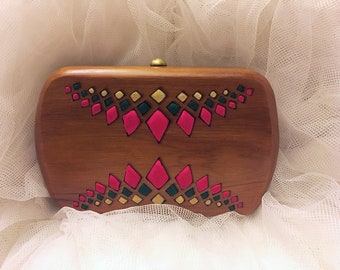 Small Wooden hand carved  Clutch, handmade teakwood wooden clutch