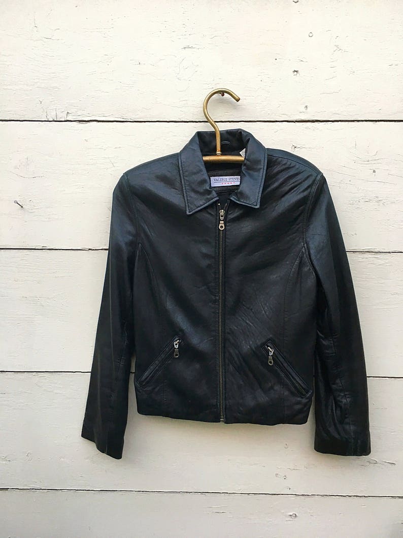 Vintage Women/'s retro black leather jacket women/'s black leather jacket
