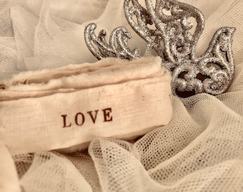 muslin ribbons, handstamped personalized ribbon, handstamped believe ribbon, wedding ribbon, love ribbon  (Buy 2 get 1 free)