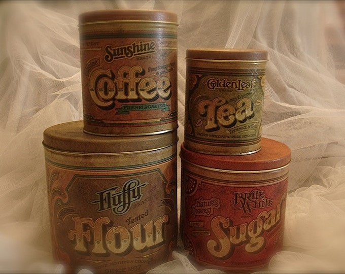 Vintage Tin Canisters Tin Flour / Sugar / Coffee / Tea 1970's Etsy