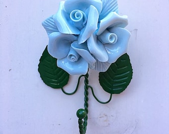 Rose Wall hook / Vintage Rose Flower Hook Wall Decor /Rose Green Leaves 3D Wall Hanging