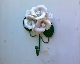 Rose Wall hook / Vintage Rose Flower Hook Wall Decor /Rose Green Leaves 3D Wall Hanging