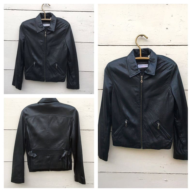 Vintage Women/'s retro black leather jacket women/'s black leather jacket
