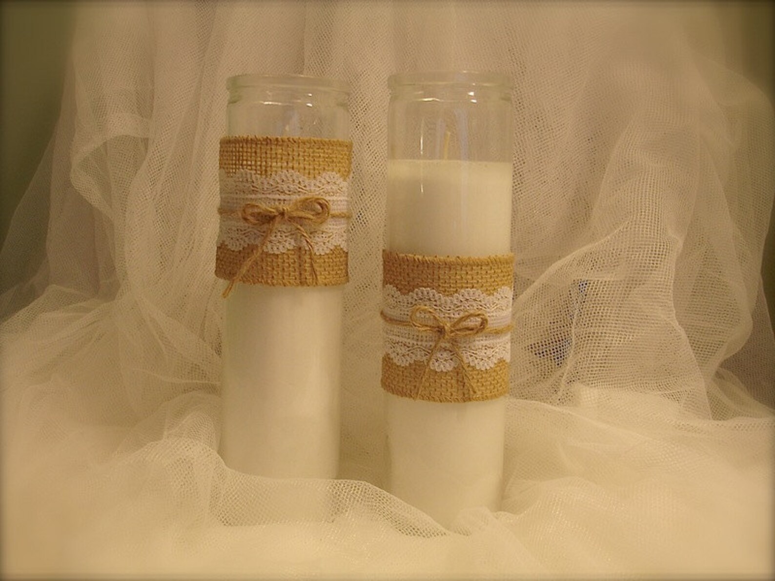 3 Burlap and Lace Candle holder Rustic wedding candle Etsy
