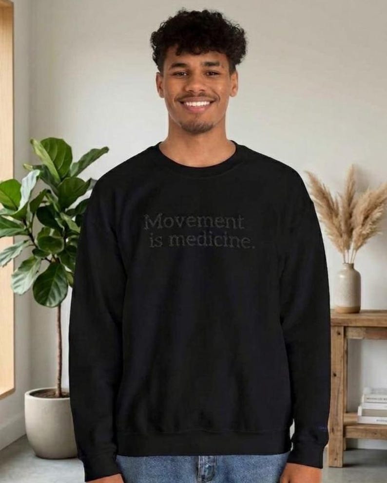 Movement Is Medicine Black Embroidered Crewneck for Rehab and Medical Professionals image 2