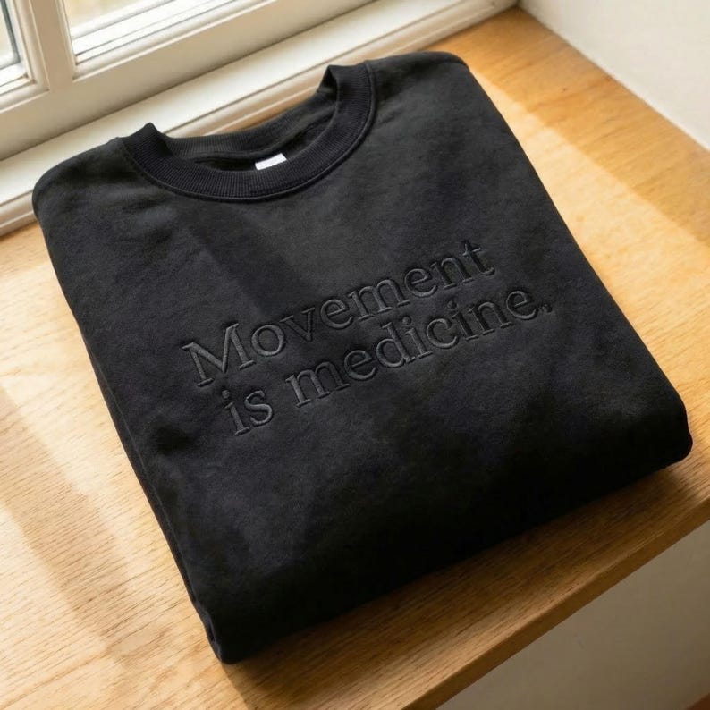 Movement Is Medicine Black Embroidered Crewneck for Rehab and Medical Professionals image 1