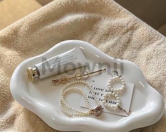 Cloud Shape Jewelry Tray, Luxury PVC Mini Storage Plate, Earrings Rings Watch Keys Display Dish, Cute Desk Organizer Gift for Women