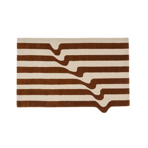 Abstract Wavy Stripe Rug, Brown Beige Aesthetic Rug, Modern Minimal Carpet, Funky Wave Pattern Area Rug, Contemporary Home Decor Mat