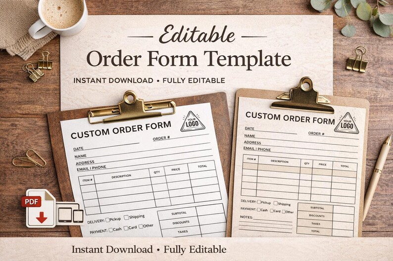 Editable Custom Order Form Template | Small Business Craft Order Sheet ...