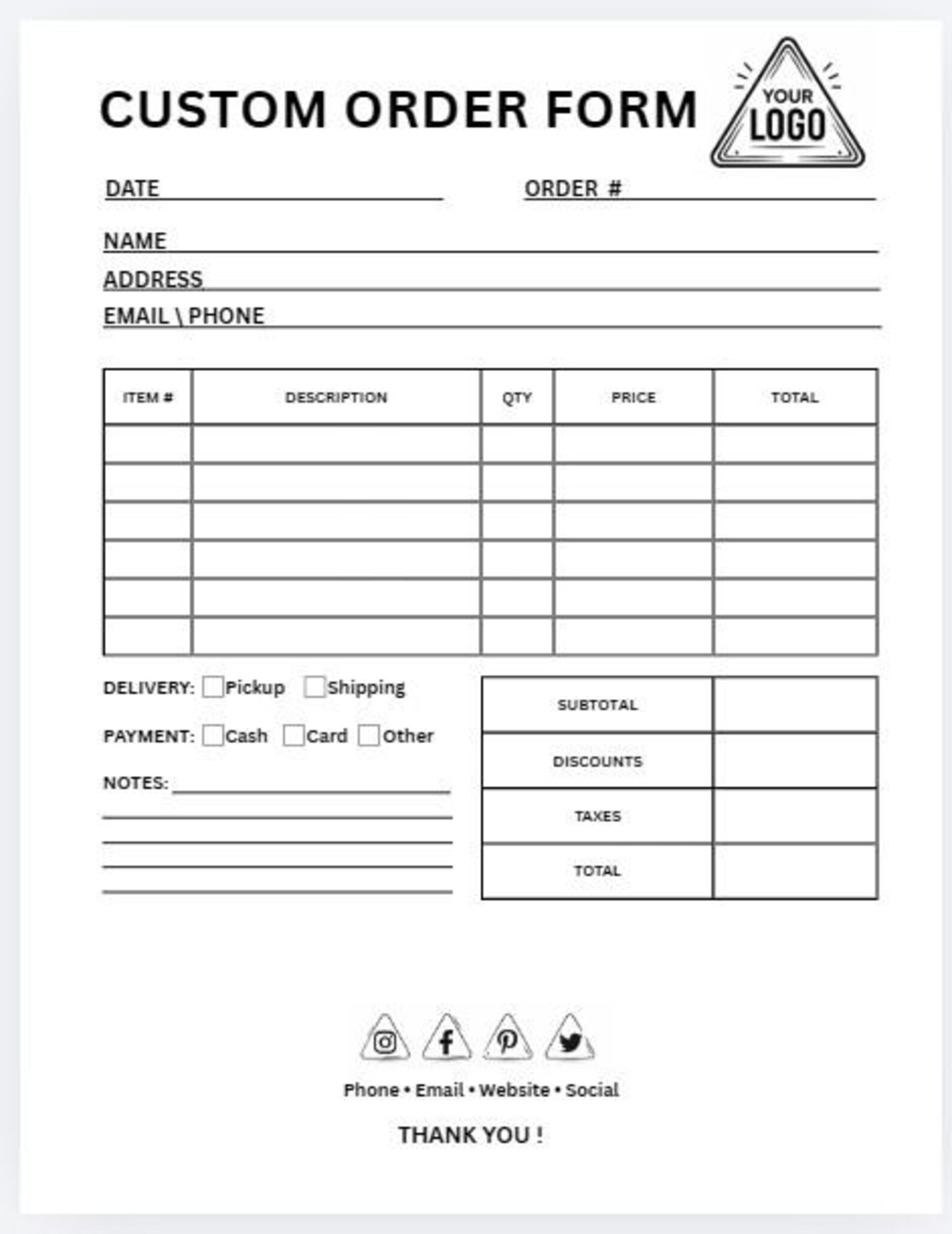 Editable Custom Order Form Template | Small Business Craft Order Sheet ...