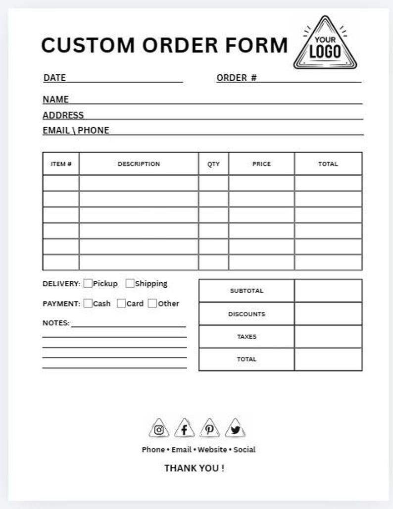 Editable Custom Order Form Template | Small Business Craft Order Sheet ...