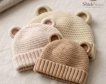Bear Hat Crochet Pattern PDF – Baby to Adult Sizes, Ribbed Brim Bonnet,  Animal Hat Tutorial