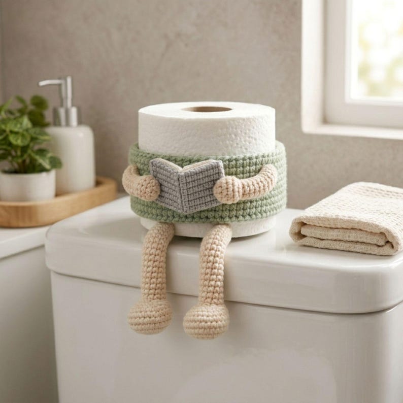 Bathroom crochet decoration using toilet roll holder crochet pattern