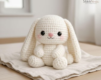 Crochet Bunny Pattern PDF – Long Ear Rabbit Plush Toy Tutorial, Floppy Amigurumi Bunny, Chenille Easter Gift, Beginner Friendly