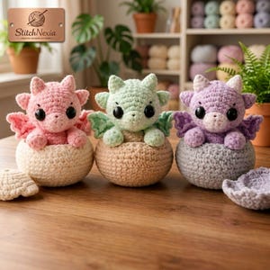 Wzór na szydełkowe wyklucie małego smoka w formacie PDF – bezszyciowa zabawka amigurumi w kształcie jajka, prosty samouczek wykonania pluszowej zabawki fantasy