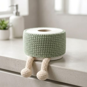 Amigurumi bathroom crochet holder designed to fit standard toilet paper roll