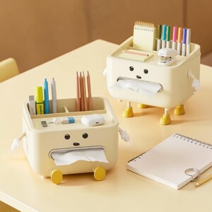 Minimalistischer Schreibtisch Organizer mit Taschentücherhalter & Stifthalter | Multifunktions-Aufbewahrungsbox für Büro, Schreibtisch und Wohnheim