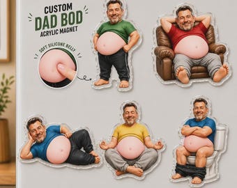 Personalized Funny Daddy Face Squishy Belly Fridge Magnet, Father's Day Gift For Husband, Custom Dad Photo Squeeze Magnet, Kitchen Decor