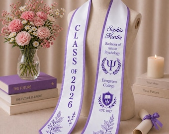Personalized Embroidered Graduation Stole With Name & Logo, Custom Graduation School Stole, College Graduate Stole, Senior Gift for Her