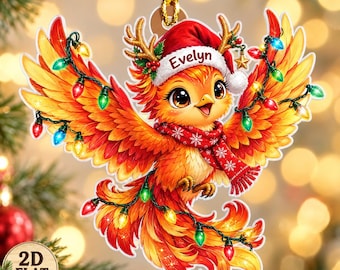 Personalized Phoenix Christmas Ornament, Custom Name Firebird Ornament, 2D Flat Fantasy Bird Xmas Decor, Phoenix Lover Gift Holiday Keepsake