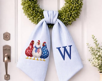 Custom Patriotic Chicken 4th July Embroidered Sash Wreath, 4th of July Chicken Sash, Independence Day Fourth Of July Chicken American Party