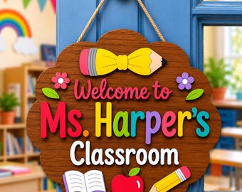 Personalized Teacher Classroom Door Sign, Custom Teacher Name Sign, Wooden Classroom Decor, Back to School Gift Teacher, Welcome Classroom