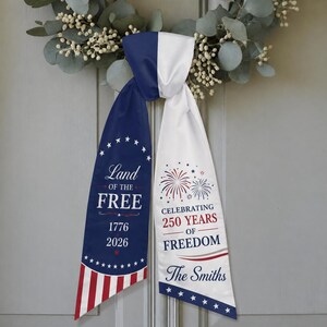 Personalized USA 250th Anniversary Wreath Sash 1776–2026, Patriotic Door Sash, American Independence Front Door Decor, 4th of July Decor