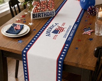 Personalized USA 250 Year Table Runner Decor, America 250th Anniversary Patriotic Table Decoration, 1776–2026 Independence Day Decor
