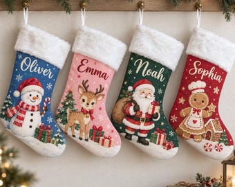 Personalized Christmas Stocking, Custom Name Kids Stocking, Snowman Reindeer Santa Gingerbread Stocking, Family Holiday Gift 2026