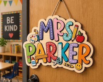 Personalized Teacher Door Sign, Custom Classroom Name Sign, Wooden Classroom Door Hanger, Teacher Appreciation Gift Decor, Back To School