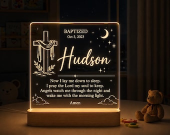 Personalized Baptism Night Light for Boys, Custom Acrylic LED Lamp with Name & Baptism Date, Christian Nursery Decor, Baby Baptism Gift