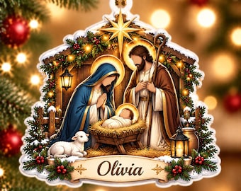Personalized Nativity Christmas Ornament, Custom Name Holy Family Ornament, Christian Christmas Gift, Religious Christmas Holiday Keepsake