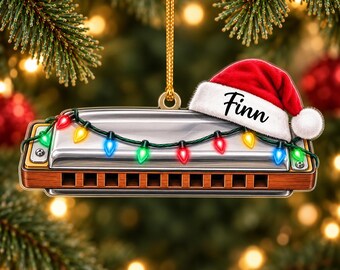 Personalized Harmonica Christmas Ornament, Custom Name Musician Ornament, Harmonica Player Gift, 2D Flat Music Christmas Holiday Keepsake
