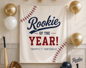 Rookie of the Year 1st Birthday Banner, Baseball First Birthday Backdrop, Custom Baby Boy Birthday Banner, Sports Theme Party Decor Tapestry