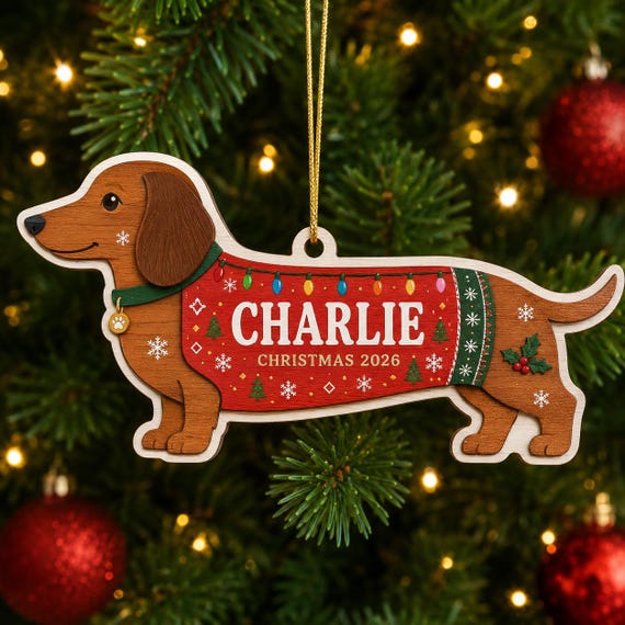 Personalized Dachshund Christmas Ornament, Custom Dog Name Ornament, Doxie Lover Gift, Sausage Dog Keepsake, Dog Mom Gift, 2026 Xmas Decor