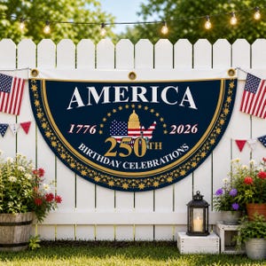 Custom Semicircle Fence Flag, Patriotic 250th Anniversary Garden Flag, Personalized Half Round Outdoor Yard Decor 1776-2026, 250 Banner