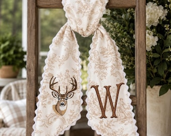 Personalized Deer Hunting Wreath Sash Bow, Hunting Monogram Front Door Bow, Rustic Hunting Deer Door Decor, Farmhouse Deer Wreath Bow