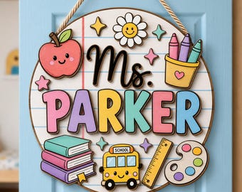 Personalized Teacher Door Sign, Custom Classroom Name Sign, Round Wooden Teacher Door Hanger, Teacher Appreciation Gift, Back To School