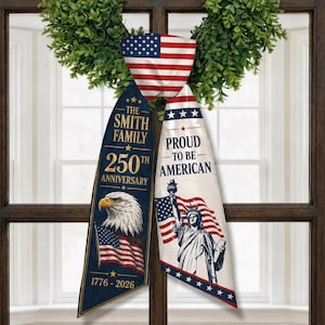 Personalized USA 250th Anniversary Wreath Sash, Patriotic Door Sash 1776–2026, American Independence Front Door Home Sash, Independence Day