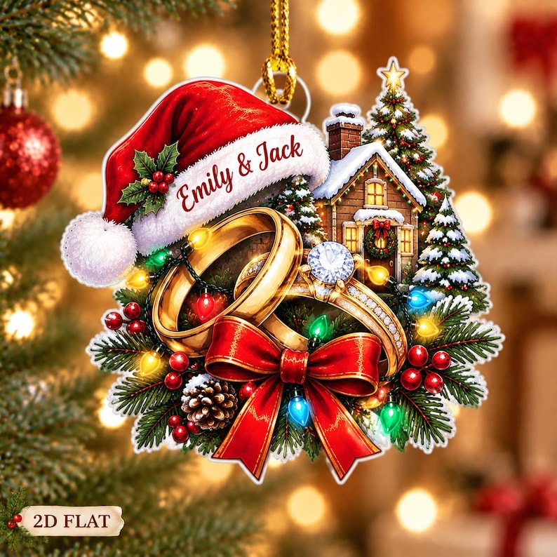 Personalized Wedding Rings Christmas Ornament, Custom Couple Name ...