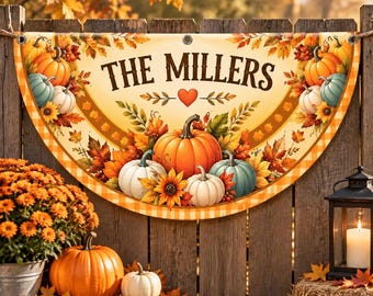 Personalized Thanksgiving Family Flag, Custom Fall Porch Decor, Pumpkin Harvest Garden Flag, Autumn Outdoor Hanging Sign, Thanksgiving Gift