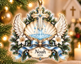 Personalized Religious Christmas Ornament, Custom Cross Nativity Ornament, Christian Christmas Gift, Angel Wings Keepsake, Faith Tree Decor