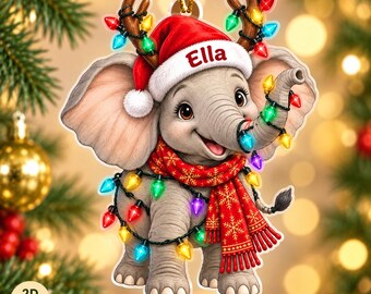 Personalized Elephant Christmas Ornament, Custom Name Elephant Ornament, 2D Flat Animal Xmas Decor, Elephant Kids Holiday Keepsake Gift 2026
