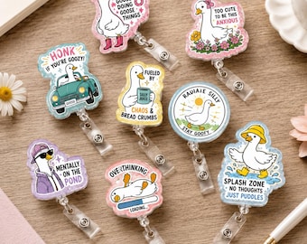 Funny Goose Badge Reel, Cute Acrylic ID Holder, Silly Animal Badge Clip, Nurse Teacher Office Gift, Goofy Goose Gift, Custom Badge Reel