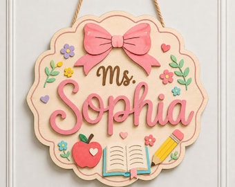 Custom Teacher Door Hanger Sign, Personalized Classroom Name, Back to School Classroom Decor, Teacher Appreciation Gift, Wooden School Sign