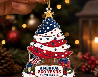 Decorazione natalizia per l'albero di Natale "America 250" (1776-2026), ornamento natalizio patriottico USA, decorazione per il cinquantesimo anniversario, regalo per il giorno dell'indipendenza, acrilico.