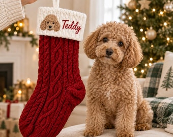 Personalized Embroidered Dog Christmas Stocking, Custom Pet Name Knit Stocking, Dog Portrait Embroidery, Pet Holiday Gift 2026 Christmas